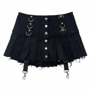 Current Mood Black Pleated Garter Mini Skirt - Hardware Details - NEW